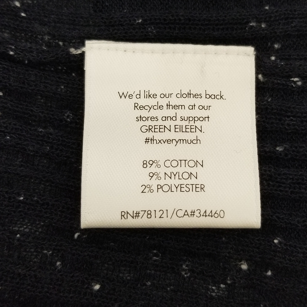 Eileen Fisher Navy with White Flecks Long Sleeve Ribbed Crewneck Pullover Top PL - Picture 6 of 11